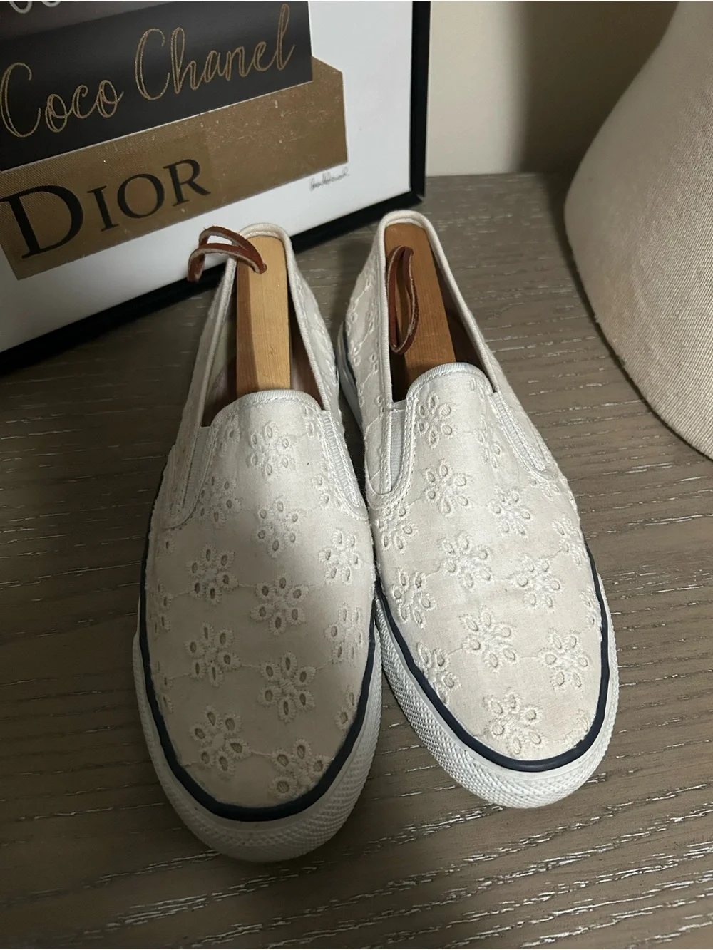 Sperry Top Slider White Floral Eyelet Slip-On Sneakers,Size 7 1/2